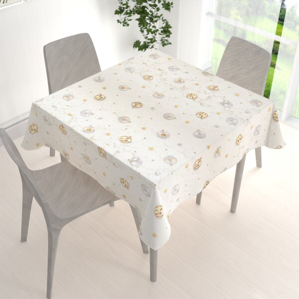 Biante Luxusný dekoračný vianočný štvorcový obrus Parma PM-138 Strieborno-zlaté vianočné banky na strieborno-krémovom 40x40 cm