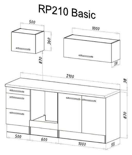 KUCHYNSKÝ BLOK 210 cm Respekta - Online Only kuchyne, Online Only