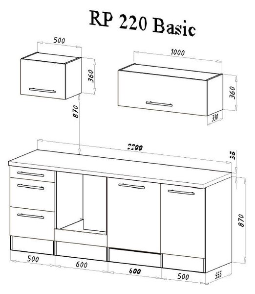 KUCHYNSKÝ BLOK 220 cm Respekta - Online Only kuchyne, Online Only