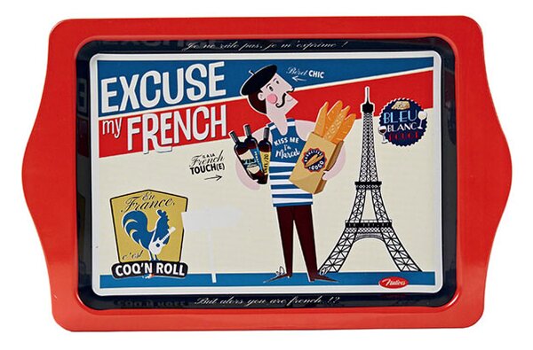 Tácka malá "Excuse my French" 25 x 16 x H. 1,2 cm, plech (NT0298)