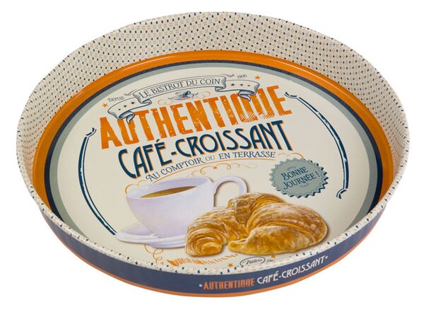 Podnos okrúhly "Café croissant" 34x5 cm, plech (NT0334)