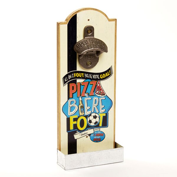Otvárač na fľaše nástenný "Pizza biére foot" 12 x H 30 cm, drevo + kov (NT0346)