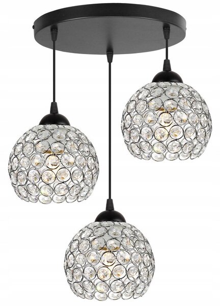 Závesné svietidlo Crystal, 3x strieborné krištáľové tienidlo, o