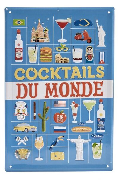 Dekoračná tabuľka M ''Cocktails du Monde'' 20 x 30 cm, plech