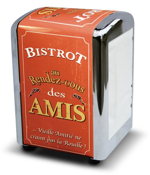 Stojan na servítky 8,5x12 "Bistrot des Amis" 10 x 9 x 14 cm, plech