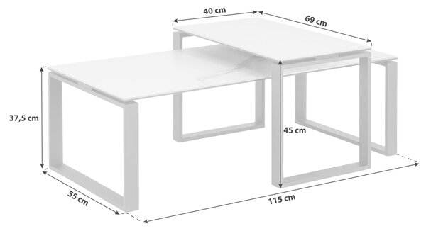 SADA KONFERENČNÝCH STOLÍKOV, čierna, biela, kov, sklo, 115/55/45 cm MID.YOU - Stolíky do obývačky, Online Only