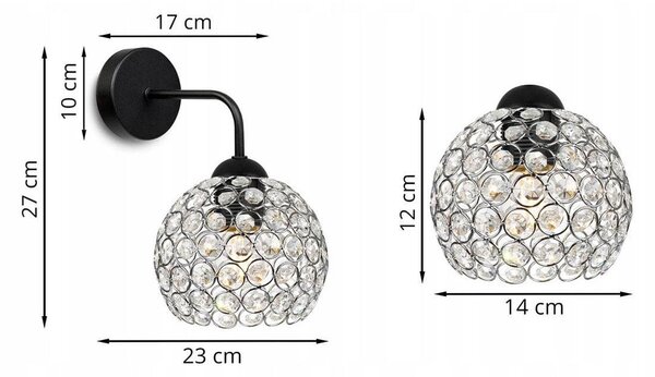 Nástenné svietidlo Crystal, 1x strieborné krištáľové tienidlo