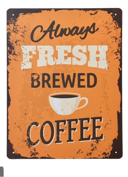 Vintage dekoračná tabuľka "Fresh brewed coffee", plech, 30x40 (MP46 KMG)
