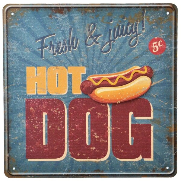 Vintage dekoračná tabuľka "Hot dog", plech, 30x30 (MP26 KMG)