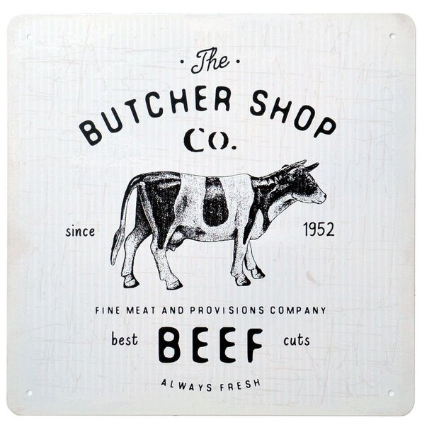 Vintage dekoračná tabuľka "Butcher shop Beef", plech, 30x30 (MP29KMG)