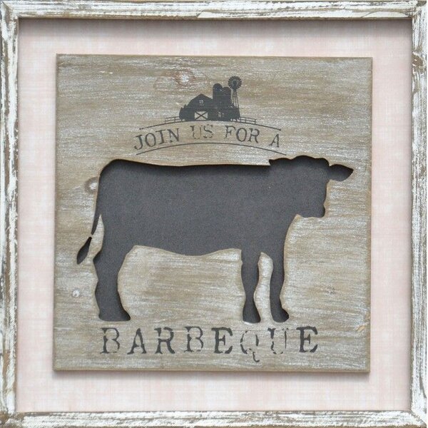Plechovo-drevený obraz "Cow - Join us for a barbeque", 40x40x2,3 (MWD12 KMG)