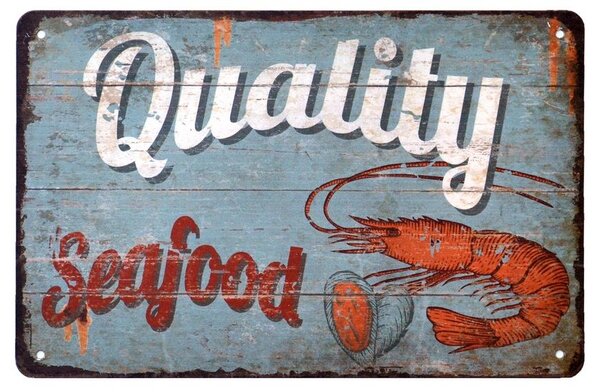 Vintage dekoračná tabuľka "Quality seafood", plech, 20x30 (MP6 KMG)