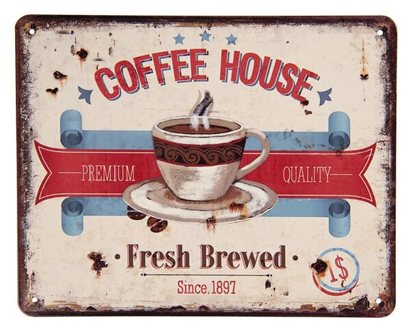 Vintage dekoračná tabuľka na stenu "KAFFEE HOUSE", 25x20 cm (6Y3612 CF)