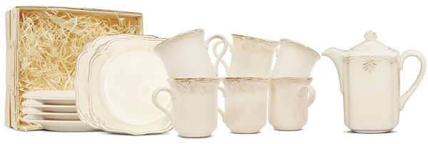 Dezertná súprava s čajníkom Provence Ivory, vidiecka keramika, 13ks, 21x21,20x20,11x13x10c (93541 AP)