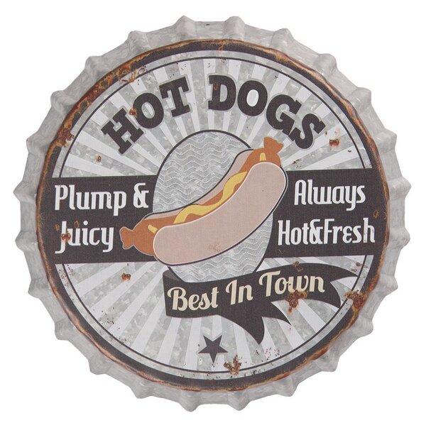 Vintage dekoračná tabuľka "HOT DOGS", ∅33x5 cm (6Y3603 CF)