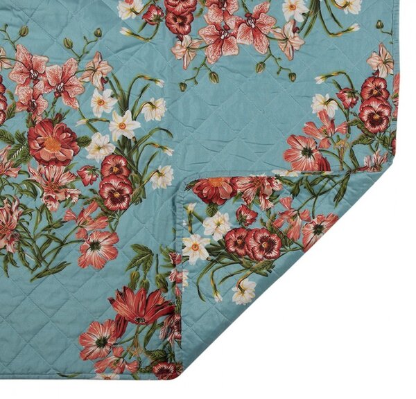 Modrý prehoz na jednolôžko s kvetinovým motívom Flowery - 140*220 cm - Clayre & Eef