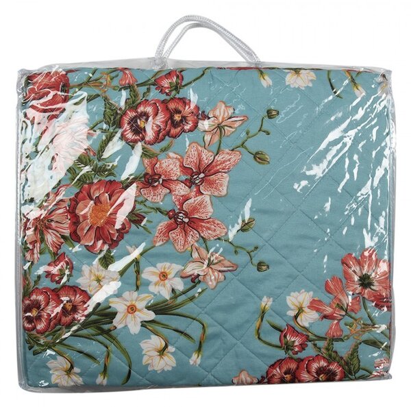 Modrý prehoz na jednolôžko s kvetinovým motívom Flowery - 140*220 cm - Clayre & Eef