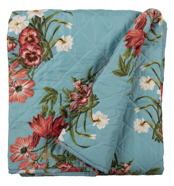 Modrý prehoz na jednolôžko s kvetinovým motívom Flowery - 140*220 cm - Clayre & Eef