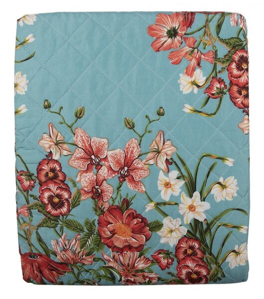 Modrý prehoz na jednolôžko s kvetinovým motívom Flowery - 140*220 cm - Clayre & Eef