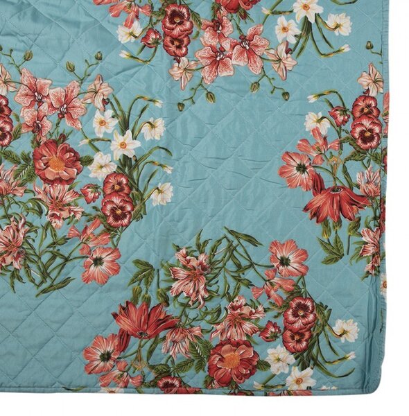 Modrý prehoz na jednolôžko s kvetinovým motívom Flowery - 140*220 cm - Clayre & Eef