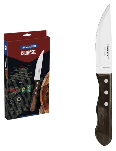 Set nožov Jumbo na steak Tramontina Polywood Churrasco 4ks - hnedý