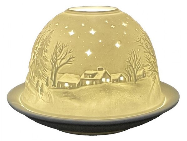 Biely porcelánový svietnik na čajovú sviečku zimná krajina Paollo - Ø 12*8 cm - Clayre & Eef