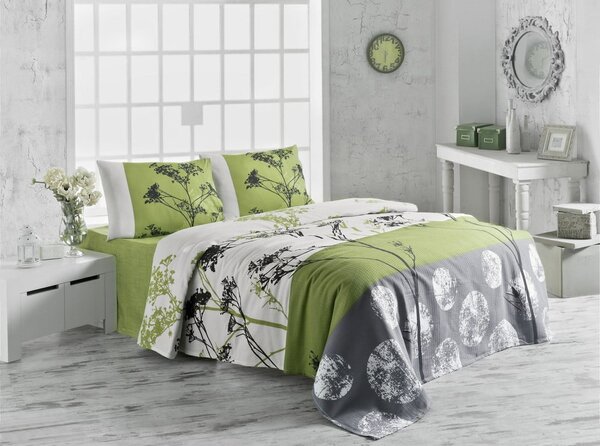 Ľahká bavlnená prikrývka cez posteľ na dvojlôžko Belezza Green, 200 × 230 cm
