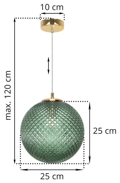 Závesne svietidlo Cannes, 1x zelené sklenené tienidlo (fi 25 cm), G