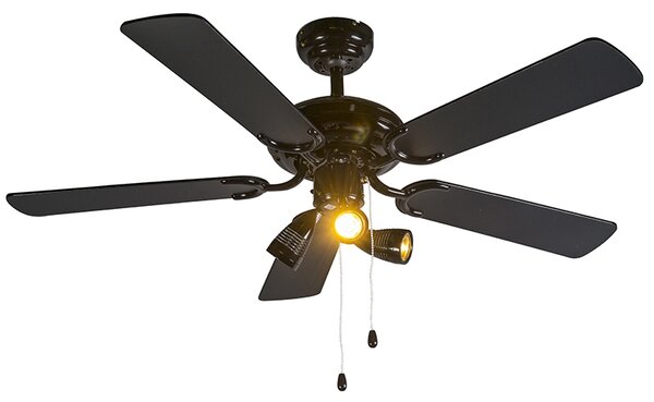 Stropný ventilátor čierny 110 cm 3-svetelný s ťahacím káblom - Mistral