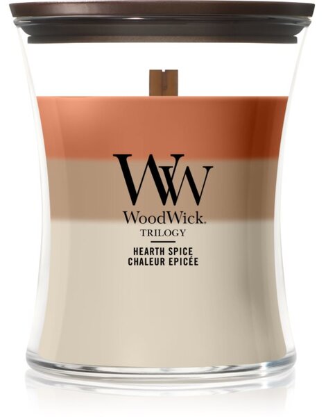 Woodwick Trilogy Hearth Spice vonná sviečka s dreveným knotom 275 g
