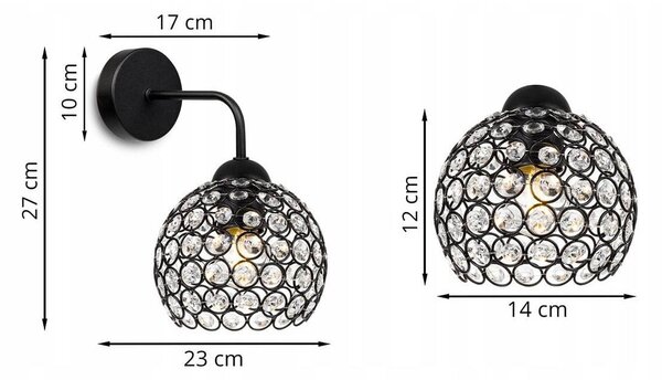 Nástenné svietidlo Crystal, 1x čierne krištáľové tienidlo