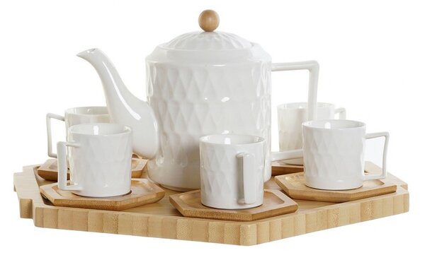 Kávová súprava, "WHITE DROP" porcelán-bambus, šálky 90ml s podšálkami na podnose, 14ks (PC-188270 COFFEE SET 14 PORCELAIN BAMBOO 34X36,5X16,5 90)