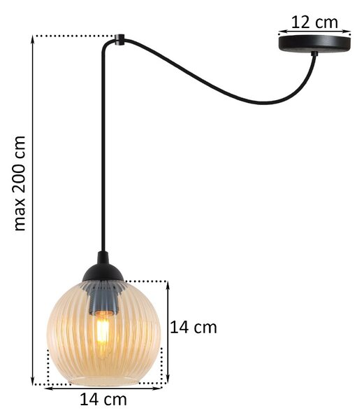 Závesné svietidlo Riffle Round Spider, 1x medové sklenené tienidlo