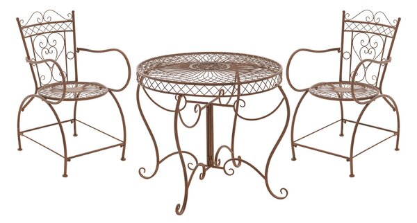 Súprava kovových stoličiek a stola Sheela (SET 2+1) - Hnedá antik