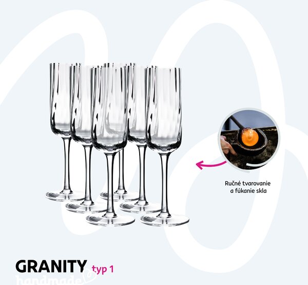 KONDELA Poháre na šampanské, set 6 ks, 220 ml, číra, GRANITY TYP 1