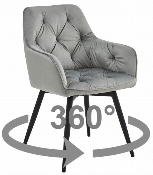 Otočné jedálenské kreslo JORK360 VELVET, svetlosivé