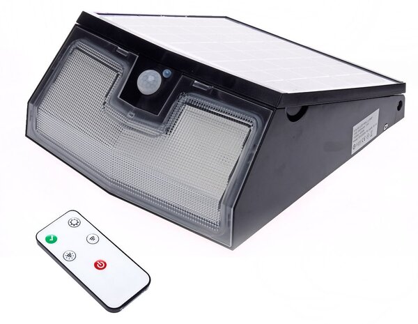 Exteriérové solárne nástenné LED svietidlo Solar, 1x LED 15w, čierna, pohybový senzor, ovládač