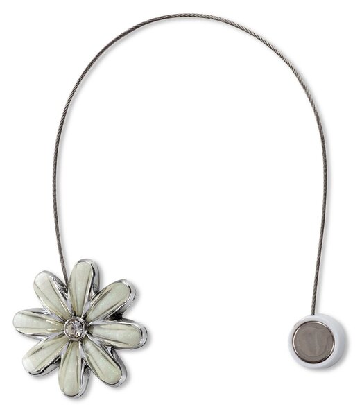 SADA 2KS DEKORAČNÁ SPONA NA ZÁVES FLOWER S MAGNETOM 5 X 14 CM KRÉMOVÁ
