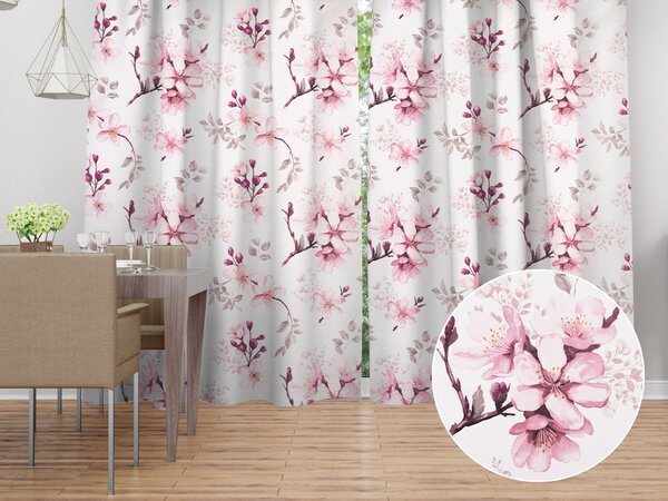 Biante Bavlnený záves Sandra SA-583 Ružové kvety s vetvičkami na bielom 150x140 cm