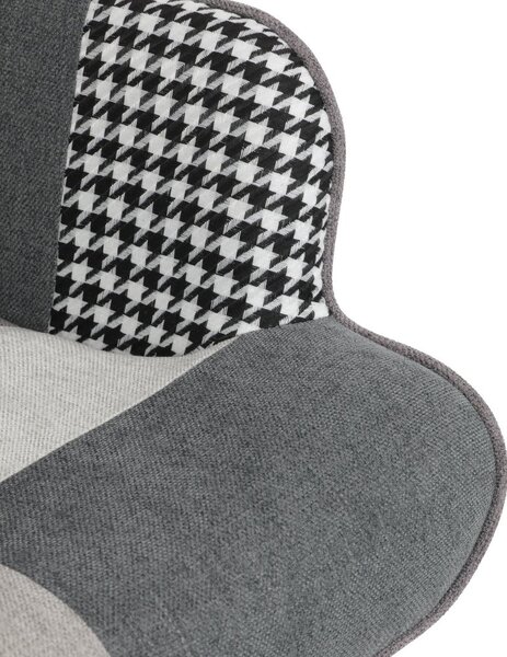 Relaxačné kreslo ušiak LISA + taburet — masív, látka, čiernobiely patchwork