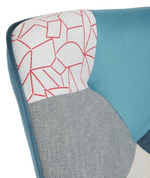 Relaxačné kreslo ušiak LISA + taburet — masív, látka, modrý patchwork