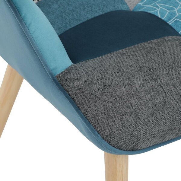 Relaxačné kreslo ušiak LISA + taburet — masív, látka, modrý patchwork