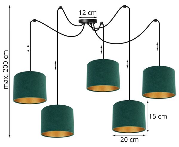 Závesné svietidlo Mediolan Spider, 5x textilné tienidlo (výber z 10 farieb), (výber z 2 farieb konštrukcie), g