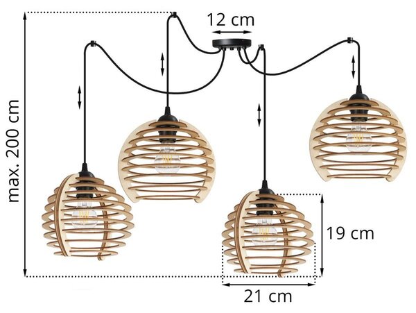 Závesné svietidlo Timber Spider, 4x drevené tienidlo, n