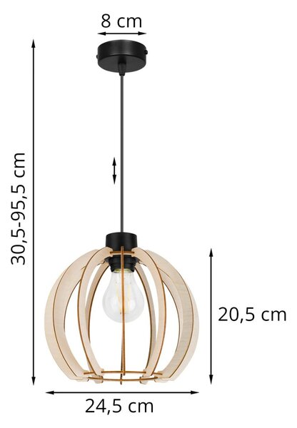 Závesné svietidlo Timber 9, 1x drevené tienidlo