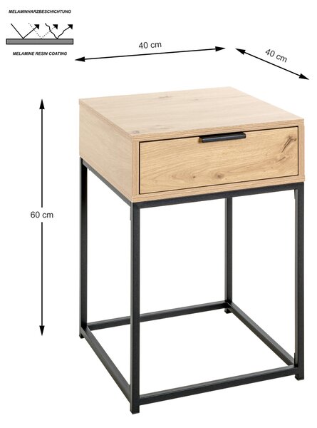 NOČNÝ STOLÍK, čierna, farba duba, 40/60/40 cm - Online Only spálne, Online Only