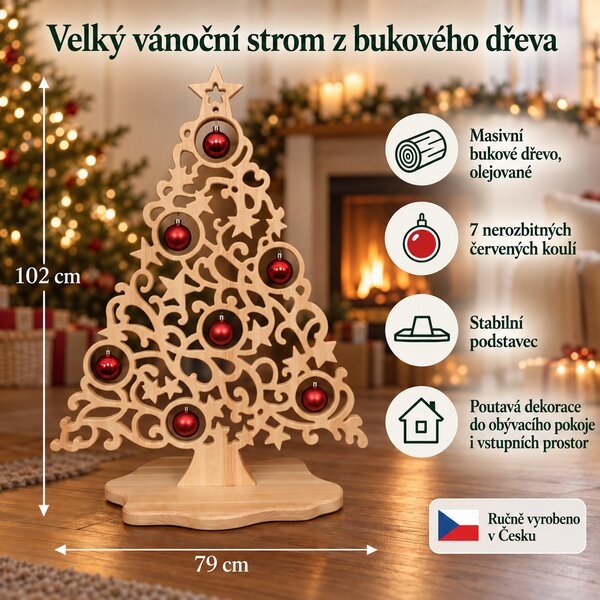 AMADEA Dekorácia vianočný strom na podstavci s guľami 102 x 79 cm