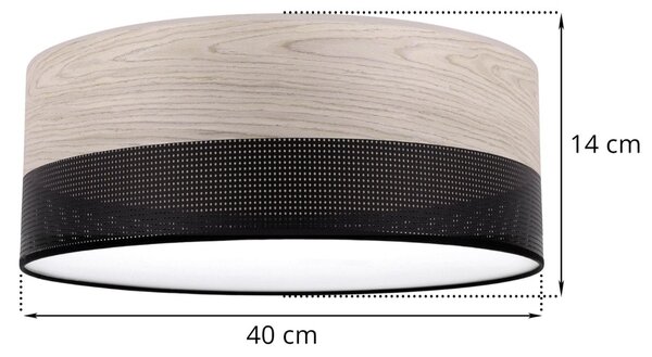 Stropné svietidlo Wood, 1x svetlobéžová dubová dýha/čierne PVC tienidlo, (biele plexisklo), (fi 40cm)