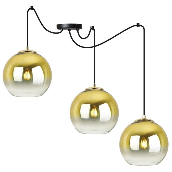 Závesné svietidlo Bergen Gold Spider, 3x zlaté/transparentné sklenené tienidlo (fi 20cm)
