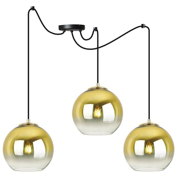 Závesné svietidlo Bergen Gold Spider, 3x zlaté/transparentné sklenené tienidlo (fi 20cm)